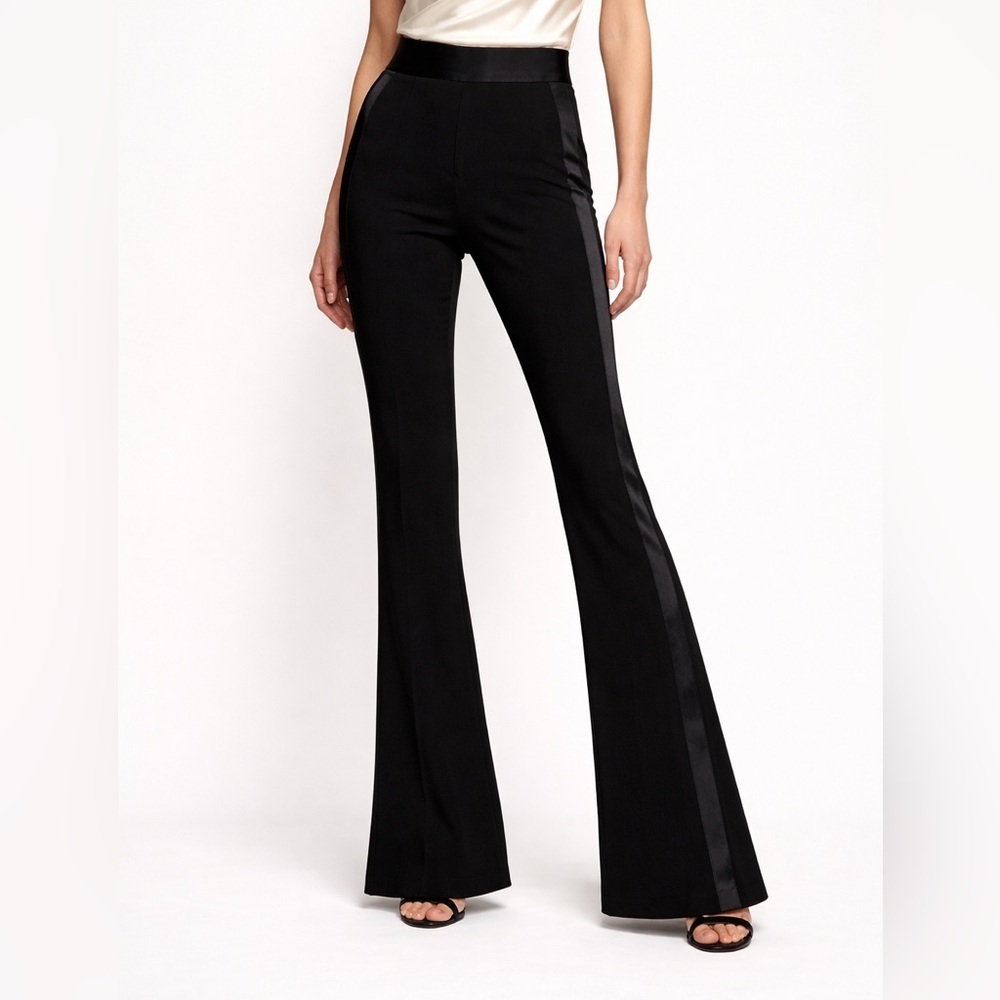 Leon Max Flared Tuxedo Stripe Pant Trousers Small Black Work Classic Chic Formal